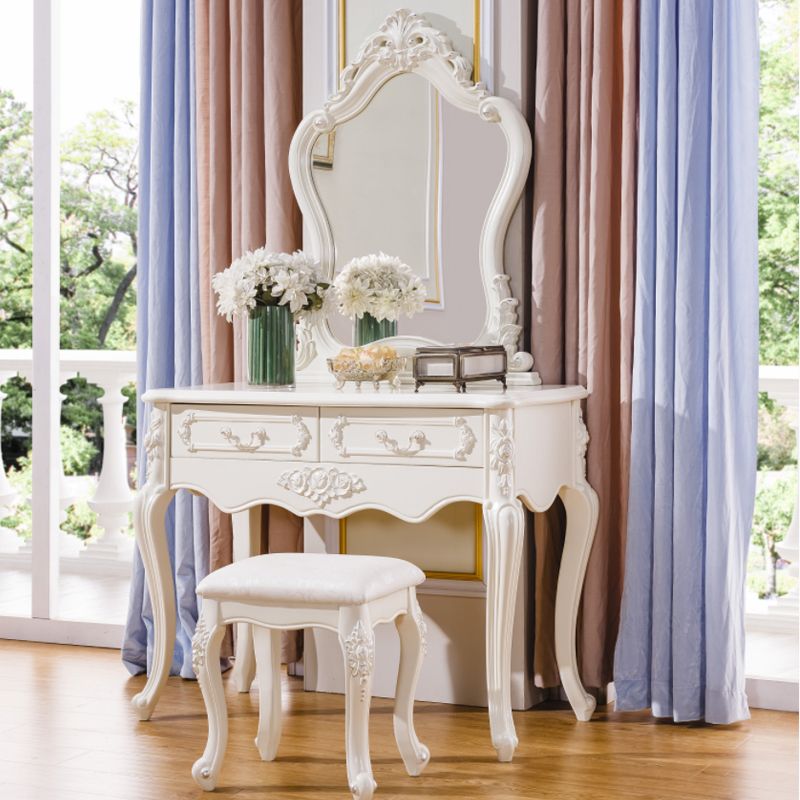 Victorian 19.68 "tavolo da trucco largo in legno massiccio di trucco con cassetti con cassetti