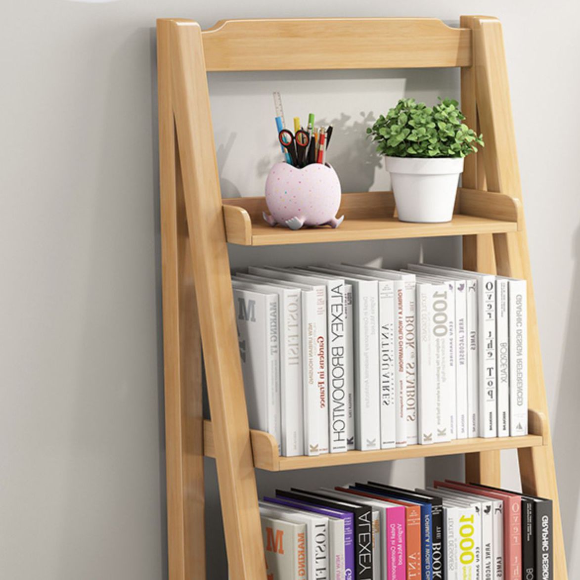 Solid Wood Bookshelf Modern Ladder Bookshelf 55.1" H X 14.2" W Clearhalo 'Bookcases' 'furn' 'furn_bookcases' 'Furniture' 'Office Furniture' 1200x1200_010fe145-5ac0-40bf-a1ae-463a158b9cf1