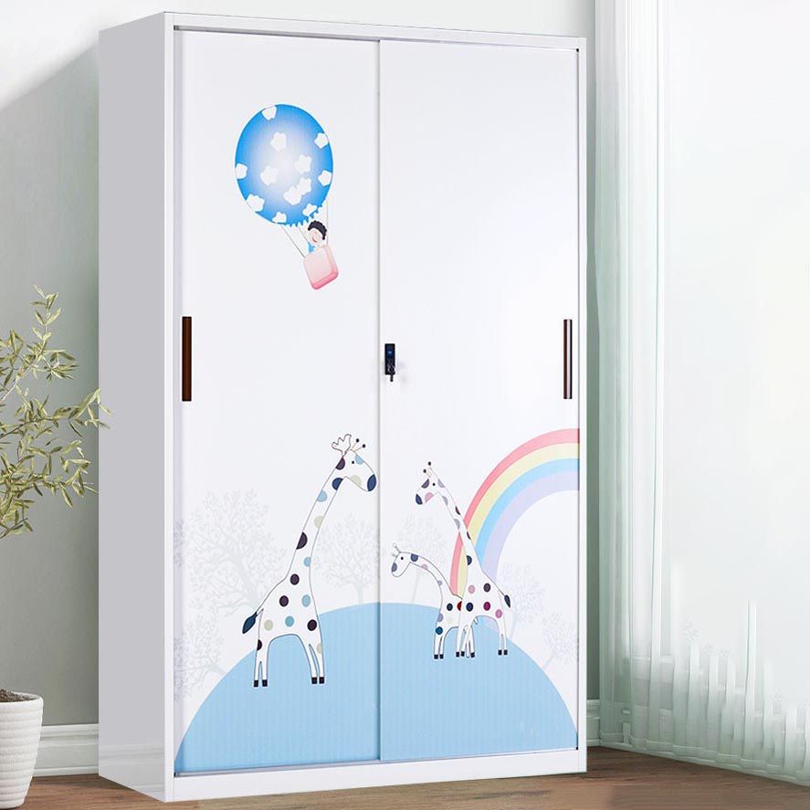 Modern Armoire Steel 2 Doors White Small Wardrobe Armoire with Lock Clearhalo 'Armoires & Wardrobes' 'armoires_wardrobes' 'Bedroom Furniture' 'furn' 'furn_armoires_wardrobes' 'Furniture' 1200x1200_01128014-592a-4d48-87b8-c956c1e32e73