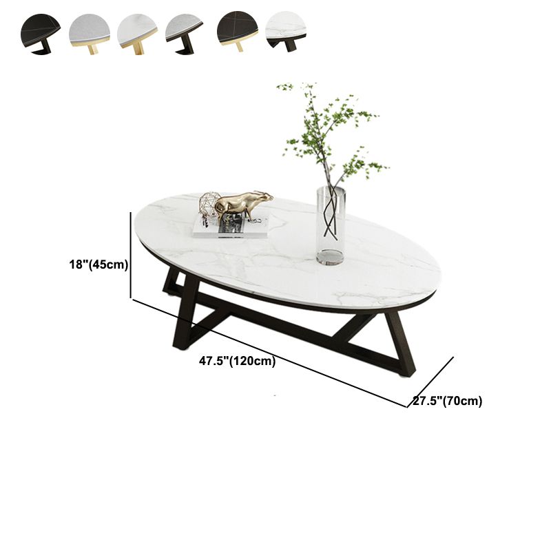 Glam Cross Legs Coffee Table Slate Oval Coffee Cocktail Table