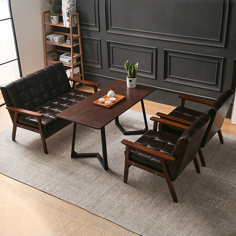 ブラウンモダンビスケットバック本革標準ソファ27.56 "高四角いアームソファ