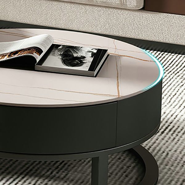 Round Slate Top Coffee Table Set Frame Cocktail Table with Storage Drawers Clearhalo 'Coffee & Accent Tables' 'Coffee Tables' 'coffee_tables' 'furn' 'furn_coffee_tables' 'Furniture' 'Living Room Furniture' 1200x1200_011d1d6d-0b05-4674-8c8a-7ac6358cadf3