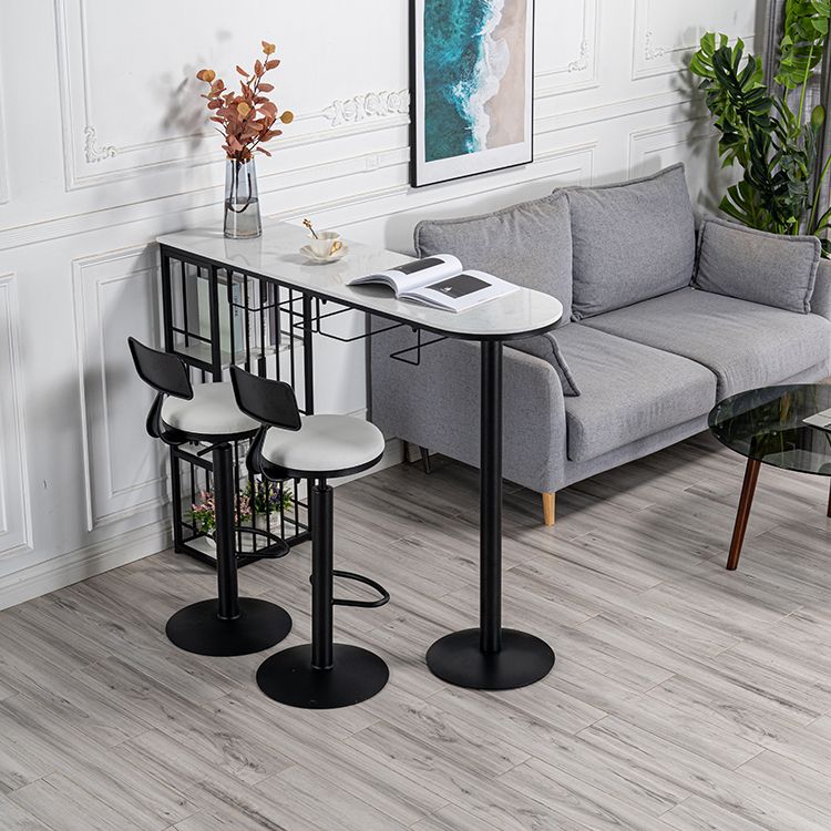 Glam White Faux Marble Bistro Table Iron Double Pedestal Bar Dining Table with 3-Shelf Clearhalo 'Bar Furniture' 'Bar Tables' 'bar_tables' 'furn' 'furn_bar_tables' 'Furniture' 'furniture_bar_tables' 'Kitchen & Dining Furniture' 1200x1200_011daf72-15c1-4965-b350-7b7f3a78ddfc