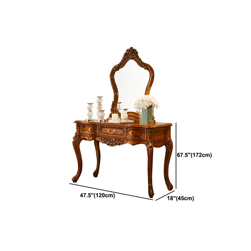 17.71 "Ensemble de vanité marron de large avec des tables de vanité en bois miroir avec 3 tiroirs de rangement