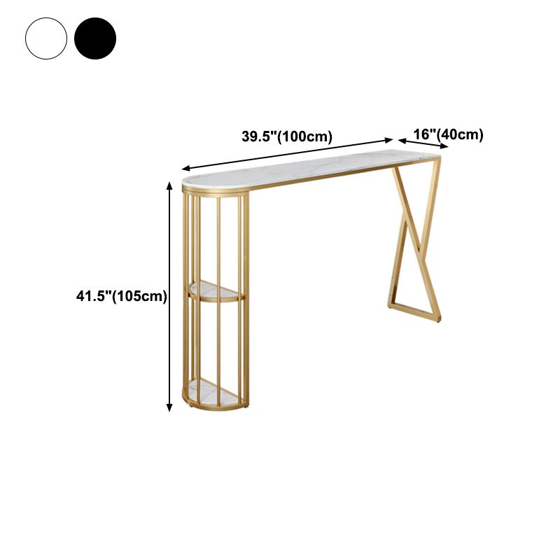 Stone Indoor Glam Bar Dining Table Gold Iron Double Pedestal Bistro Table with Shelve Clearhalo 'Bar Furniture' 'Bar Tables' 'bar_tables' 'furn' 'furn_bar_tables' 'Furniture' 'furniture_bar_tables' 'Kitchen & Dining Furniture' 'kitchen&dining_furn' 'kitchen' 1200x1200_0125d1ef-fc6b-43cc-adda-107161e3a8b1