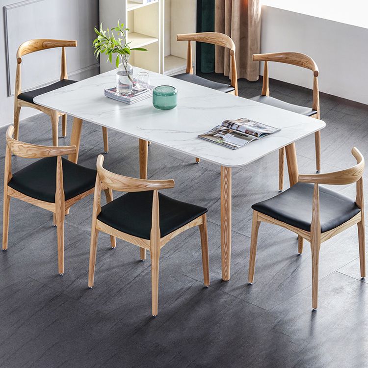 Rectangle Contemporary Dining Table White Sintered Stone Table with Ash Solid Wood Base Clearhalo ' dining_table' 'Dining Tables & Seating' 'Dining Tables' 'furn' 'furn_dining_table' 'Furniture' 'furniture_dining_table' 'Kitchen & Dining Furniture' 'kitchen&dining_furn' 'kitchen' 'kitchen_dining_table' 1200x1200_0126c13c-65d4-4706-afe3-ef5403333ba4