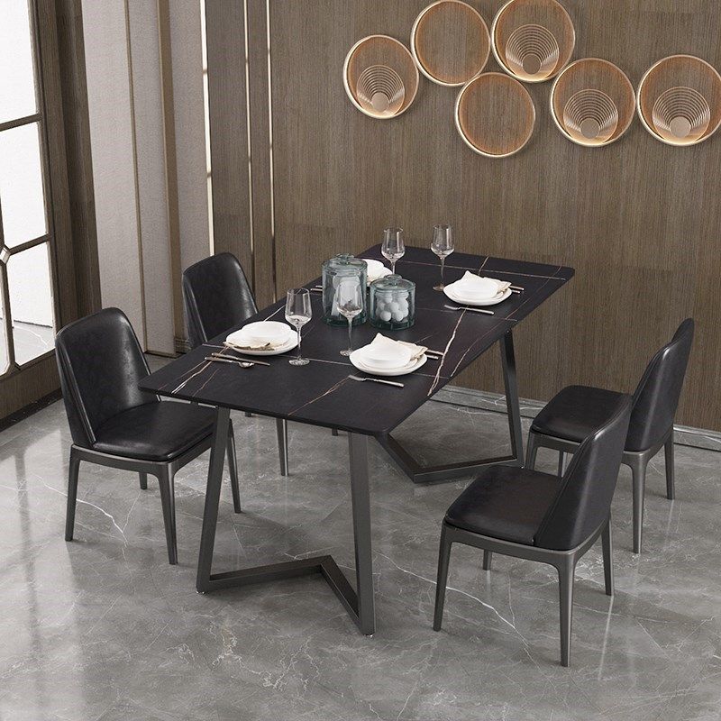 Modern Rectangle Stone Table for Restaurant Balck Metal Pedestal Dining Table Clearhalo 'Dining Tables & Seating' 'Dining Tables' 'dining_table' 'furn' 'furn_dining_table' 'Furniture' 'furniture_dining_table' 'Kitchen & Dining Furniture' 'kitchen' 'kitchen_dining_table' 1200x1200_012900a3-7b38-45ad-b7f5-ffb0fe52bd68