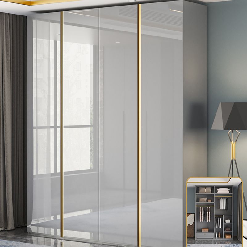 Gabinete de almacenamiento gris alto en brillo gabinete moderno con puertas con bisagras