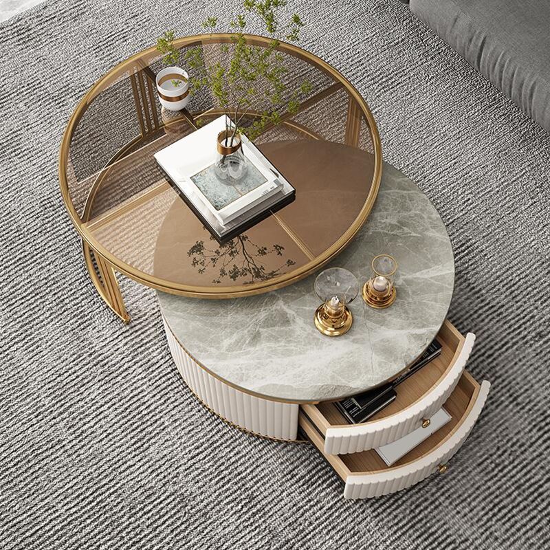 Glam Coffee Table Set Round 2-Piece Coffee Cocktail Table with Drawers Clearhalo 'Coffee & Accent Tables' 'Coffee Tables' 'coffee_tables' 'furn' 'furn_coffee_tables' 'Furniture' 'Living Room Furniture' 1200x1200_0131c7af-d79f-44bc-9a02-34619b78a2c4