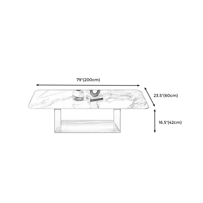 16.5"H Modern Sled Metal Base White Slate Square Top Coffee Table