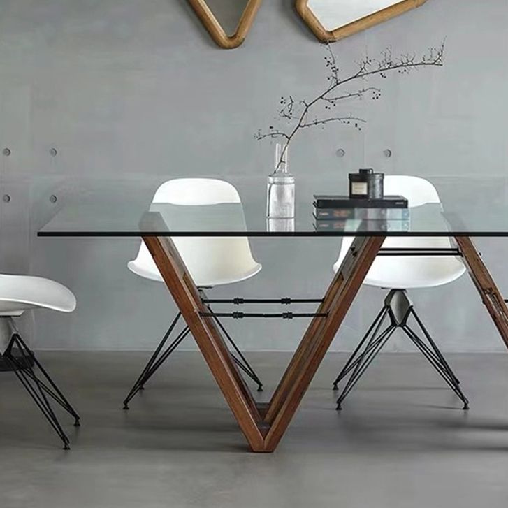 ソリッドウッドコンテンポラリーダイニングテーブルダイニングルーム用のガラストップテーブル