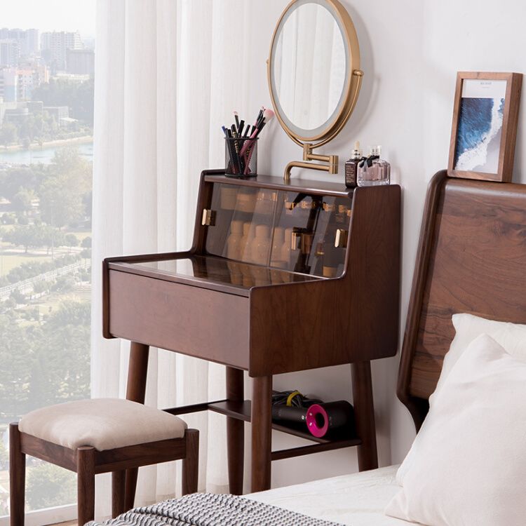 Modern Vanity Table and Stool Set Wooden and Glass With Drawer Vanity Desk Clearhalo 'Bedroom Furniture' 'furn' 'furn_makeup_vanities' 'Furniture' 'Makeup Vanities' 'makeup_vanities' 1200x1200_01389b58-d7db-42a1-b3fa-61419b907a89