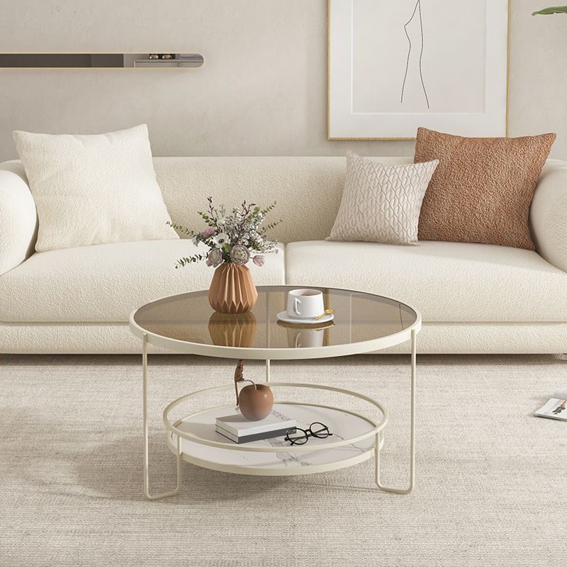 3 Legs Round Cocktail Table Glass Top Coffee Table with Shelf Clearhalo 'Coffee & Accent Tables' 'Coffee Tables' 'coffee_tables' 'furn' 'furn_coffee_tables' 'Furniture' 'Living Room Furniture' 1200x1200_01407cd2-5a17-4310-846e-39d753ee0d67