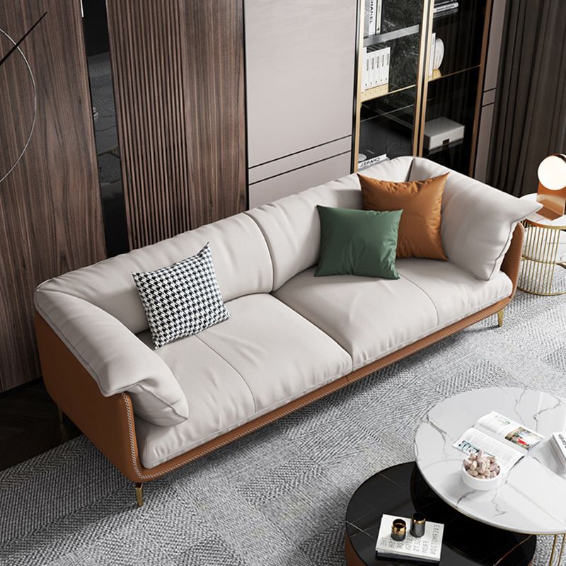 Modern 32.67" H Genuine Leather Pillow Top Arm Sofa For Living Room