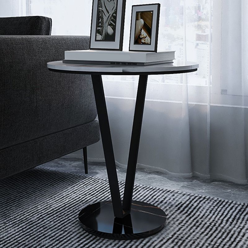 Round Side End Table with Slate Top, Contemporary Frame End Table