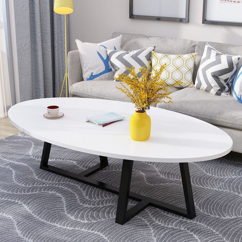Metal Cross Legs Cocktail Table Wooden Oval Top Coffee Table Clearhalo 'Coffee & Accent Tables' 'Coffee Tables' 'coffee_tables' 'furn' 'furn_coffee_tables' 'Furniture' 'Living Room Furniture' 1200x1200_01456a9a-c693-43f2-85be-fcae789521be
