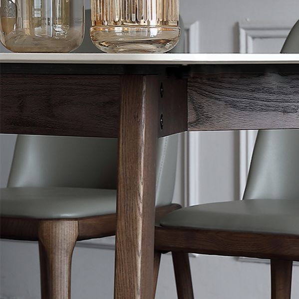 Mesa de comedor Mid-Century para el hogar Mesa con tapa de piedra y estructura de madera