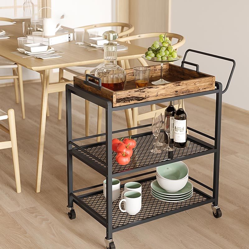 Modern Style Metal Prep Table 31.5"H Rolling Wood Prep Table with Open Storage Clearhalo 'furn' 'furn_kitchen_islands_carts' 'Furniture' 'Kitchen & Dining Furniture' 'Kitchen Islands & Carts' 'kitchen_islands_carts' 1200x1200_014aaa0e-eac8-4e96-9b6d-2decead43574