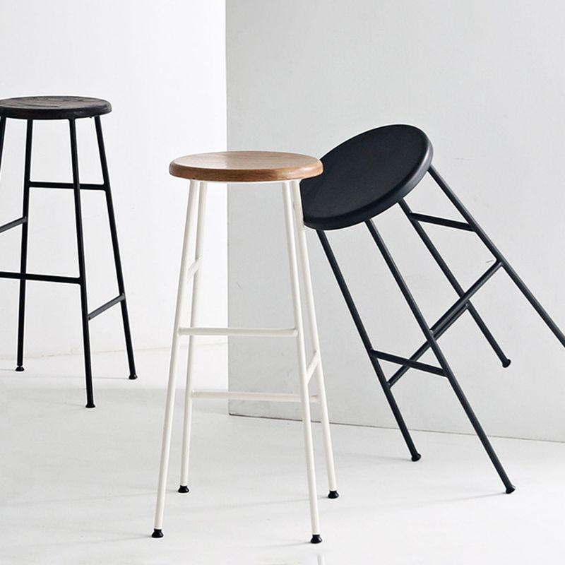 Modern Solid Wood Counter-height Stool Footrest Coffee Shop Round Bar Stools