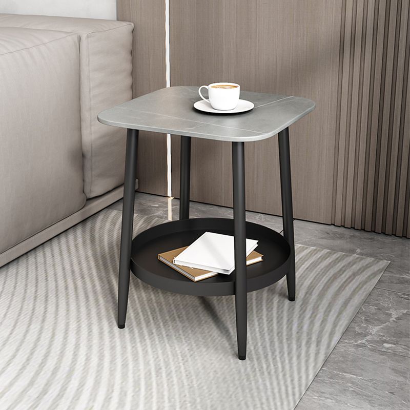 19.68" Tall Side Accent Table Stone Top 4 Legs End Table with Shelf