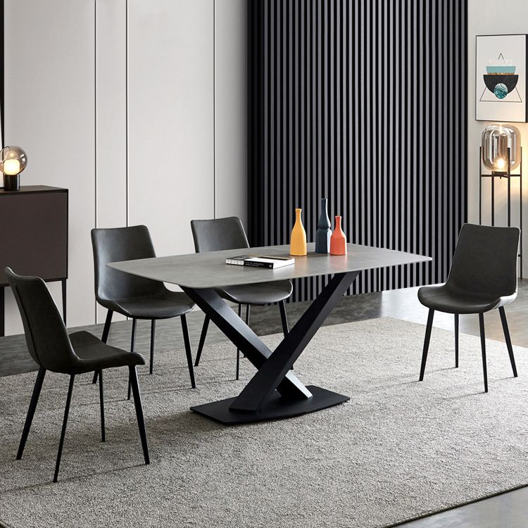 Modern Sintered Stone Gray Dining Set with Rectangle Tabale and Metal Base Dining Set Clearhalo 'Dining Room Sets' 'Dining Tables & Seating' 'dining_room_set' 'furn' 'furn_dining_room_set' 'Furniture' 'furniture_dining_room_set' 'Kitchen & Dining Furniture' 'kitchen&dining_furn' 'kitchen' 1200x1200_01531308-4422-4d89-a61a-b281218944a4