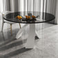 Modern Round Dining Table Glass Tabletop with White Pedestal Base