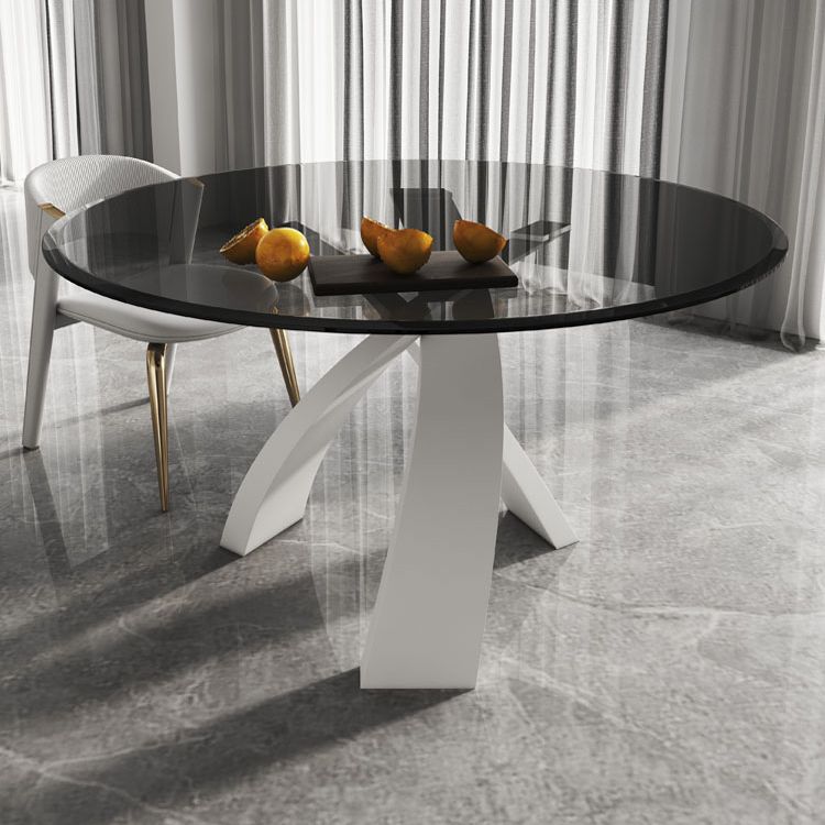 Modern Round Dining Table Glass Tabletop with White Pedestal Base