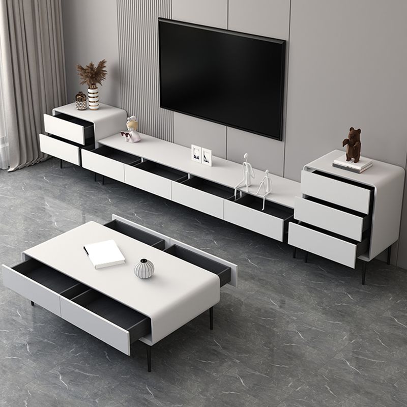 White TV Media Console Contemporary TV Stand Console with Drawers Clearhalo 'furn' 'furn_tv_stands_entertainment_centers' 'Furniture' 'Living Room Furniture' 'TV Stands & Entertainment Centers' 'TV Stands & Media Storage Furniture' 'tv_stands_entertainment_centers' 1200x1200_015770c8-a017-4e7d-8b60-9c9acac9acc1
