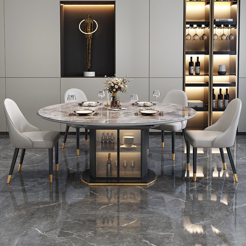 Glam Style Round Sintered Stone Dining Room Set Space-Saving Design Dining Table Furniture Clearhalo 'Dining Room Sets' 'Dining Tables & Seating' 'dining_room_set' 'furn' 'furn_dining_room_set' 'Furniture' 'furniture_dining_room_set' 'Kitchen & Dining Furniture' 'kitchen&dining_furn' 'kitchen' 1200x1200_015a283a-0e09-4e81-98fc-464c42b300fd