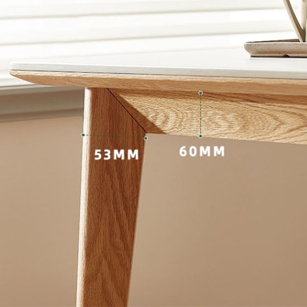 Modern Rectangular White Stone Top Dining Table with 4 Natural Oak Legs Clearhalo 'Dining Tables & Seating' 'Dining Tables' 'dining_table' 'furn' 'furn_dining_table' 'Furniture' 'Kitchen & Dining Furniture' 1200x1200_015f8273-5c09-4db5-aa1c-341345e2d5c0