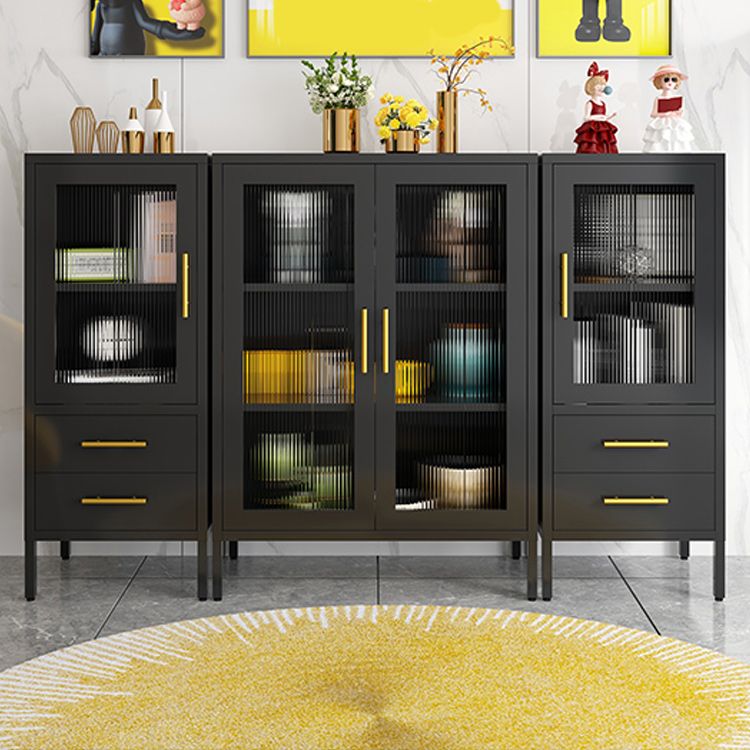 Contemporary Dining Server with Glass Doors Metal Buffet Server Clearhalo 'buffet_sideboard' 'Buffets & Sideboards' 'furn' 'furn_buffet_sideboard' 'Furniture' 'Kitchen & Dining Furniture' 1200x1200_0161af34-e751-4371-bbbe-beb16978a441