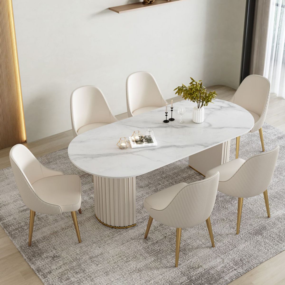 Glam 1/2/5/6/7 Pieces Dining Set Oval Sintered Stone Dining Table Set Clearhalo 'Dining Room Sets' 'Dining Tables & Seating' 'dining_room_set' 'furn' 'furn_dining_room_set' 'Furniture' 'furniture_dining_room_set' 'Kitchen & Dining Furniture' 1200x1200_0162147a-0824-4973-aa1b-788d8d56a593