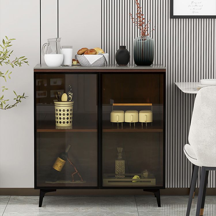 Modern Stone Buffet Sideboard White 33.4"H Dining Room Buffet Server with 2 Glass Doors Clearhalo 'buffet_sideboard' 'Buffets & Sideboards' 'Furniture' 'furniture_buffet_sideboard' 'Kitchen & Dining Furniture' 1200x1200_016230c4-3559-4919-8d38-27a04fd9418b