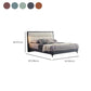 Modern Pine Wood Standard Bed Genuine Leather Panel Bed Upholstered Headboard