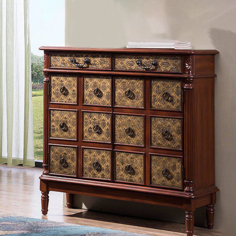 Industrial Solid Wooden Accent Cabinet with 2 Drawers and 2 Doors