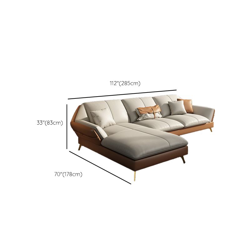 Canapé sectionnel Glam de 32 po de hauteur avec coussin en cuir blanc et dossier sectionnel