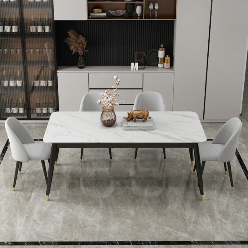 Contemporary Fixed Marble Dining Table Set with 4 Black Metallic Legs Kitchen Dining Set Clearhalo 'Dining Room Sets' 'Dining Tables & Seating' 'dining_room_set' 'furn' 'furn_dining_room_set' 'Furniture' 'furniture_dining_room_set' 'Kitchen & Dining Furniture' 'kitchen&dining_furn' 'kitchen' 1200x1200_016d7b0e-4b2f-406d-bcee-6f096d27af5f