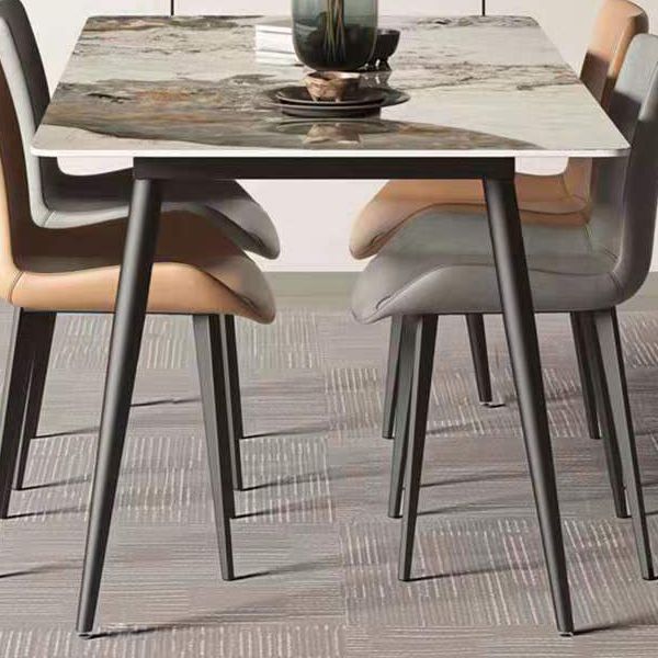 Stone Top Dining Table Rectangle Contemporary Dining Table with 4 Black Legs Clearhalo 'Dining Tables & Seating' 'Dining Tables' 'dining_table' 'furn' 'furn_dining_table' 'Furniture' 'furniture_dining_table' 'Kitchen & Dining Furniture' 'kitchen' 'kitchen_dining_table' 1200x1200_0171656f-a4b9-4710-9557-592fd1cf315c