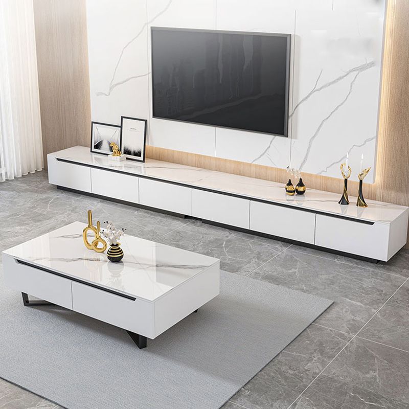 11.81" D Modern TV Stand White Stone TV Console with Drawers Clearhalo 'furn' 'furn_tv_stands_entertainment_centers' 'Furniture' 'Living Room Furniture' 'TV Stands & Entertainment Centers' 'TV Stands & Media Storage Furniture' 'tv_stands_entertainment_centers' 1200x1200_01734f96-1334-4d96-a55e-6d8949c2641c