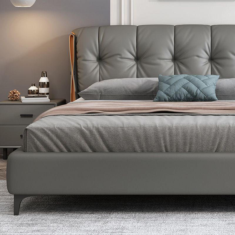 Contemporary Grey Standard Bed with Upholstered Headboard in Solid Wood Clearhalo 'Bedroom Furniture' 'Beds' 'furn' 'furn_beds' 'Furniture' 1200x1200_0175657d-c4f7-4b20-bc72-c350754f10c5