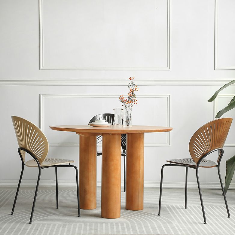 Round Pedestal Contemporary Dining Table Brown Tone Fixed Table of Solid Wood Clearhalo ' dining_table' 'Dining Tables & Seating' 'Dining Tables' 'furn' 'furn_dining_table' 'Furniture' 'furniture_dining_table' 'Kitchen & Dining Furniture' 'kitchen&dining_furn' 'kitchen' 'kitchen_dining_table' 1200x1200_01769cb0-3c84-4f77-992d-f65ef2269554