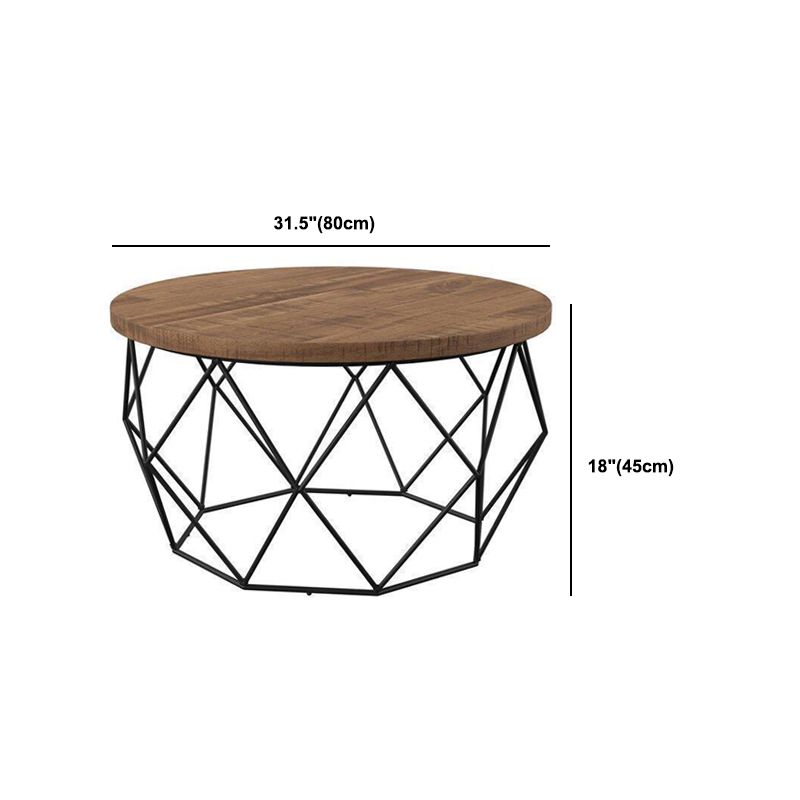 Tavolino rotondo in legno in legno con telaio metallico caffè in brone