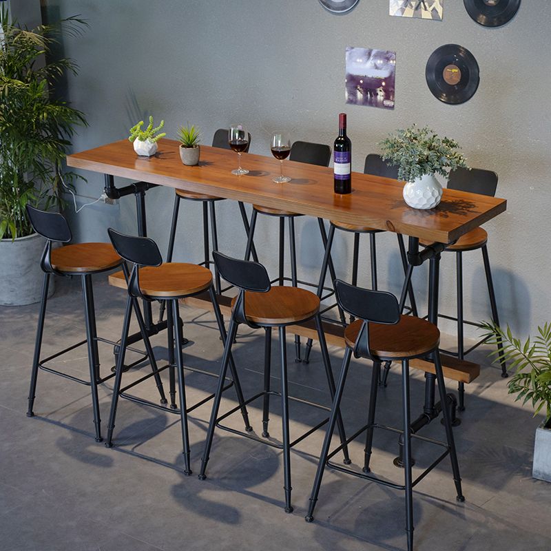 Industrial Trestle Base Bar Height Table Metal and Wood Bar Table for  Dining Room