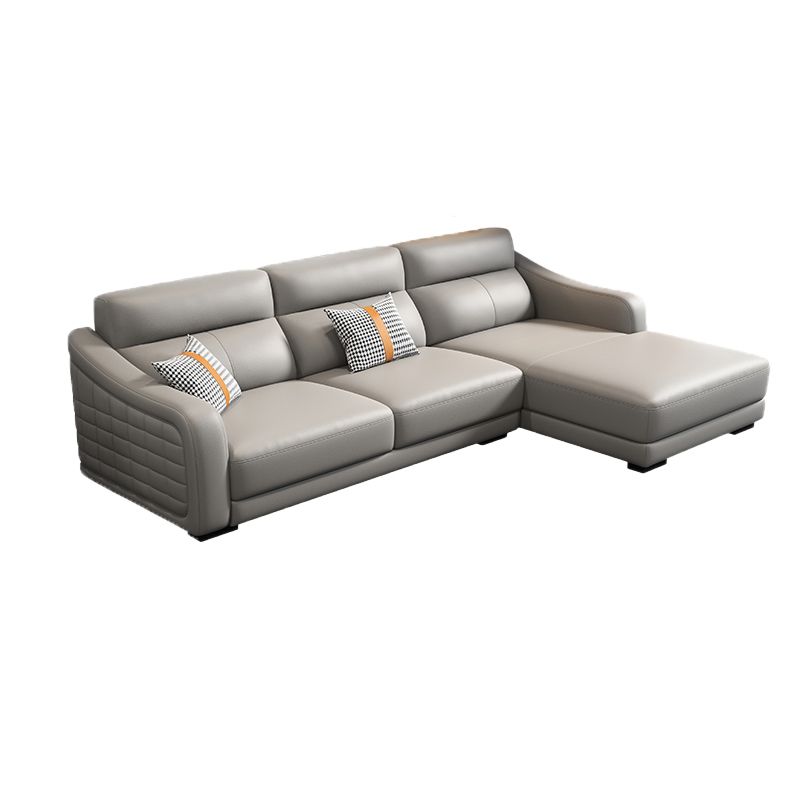 Modernism Genuine Leather Sectional Sloped Arm Sectional in Grey