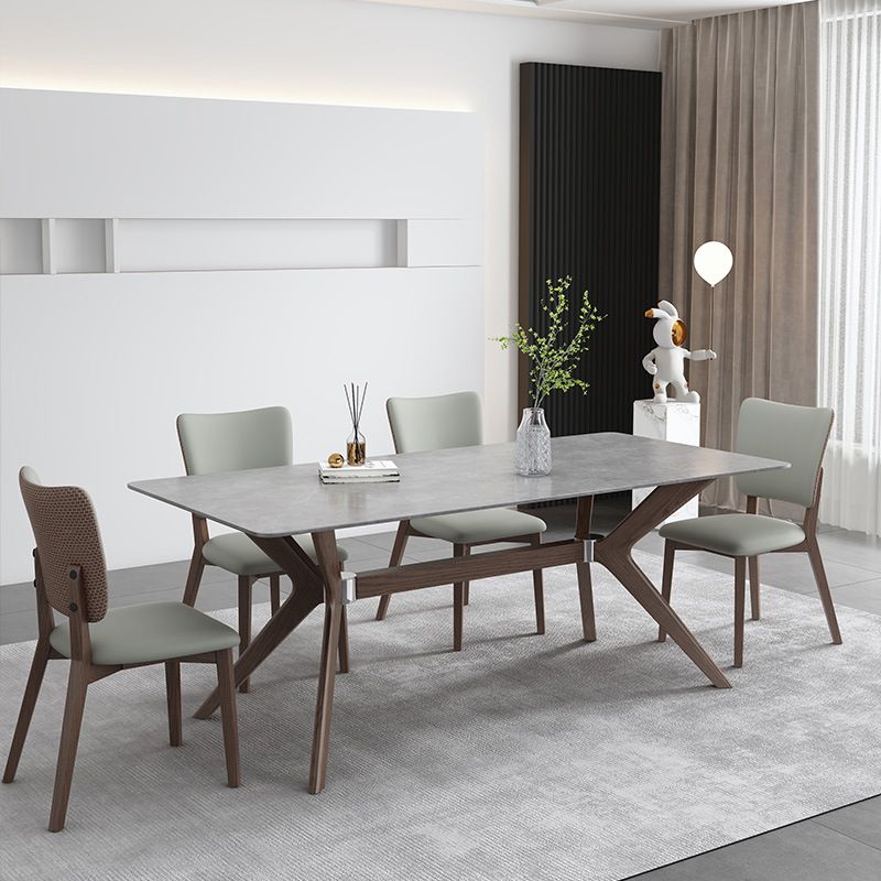 Eigentijdse stijl 1/4/5/7 stukken eetstoelen met rechthoekige stenen meubels in grijs