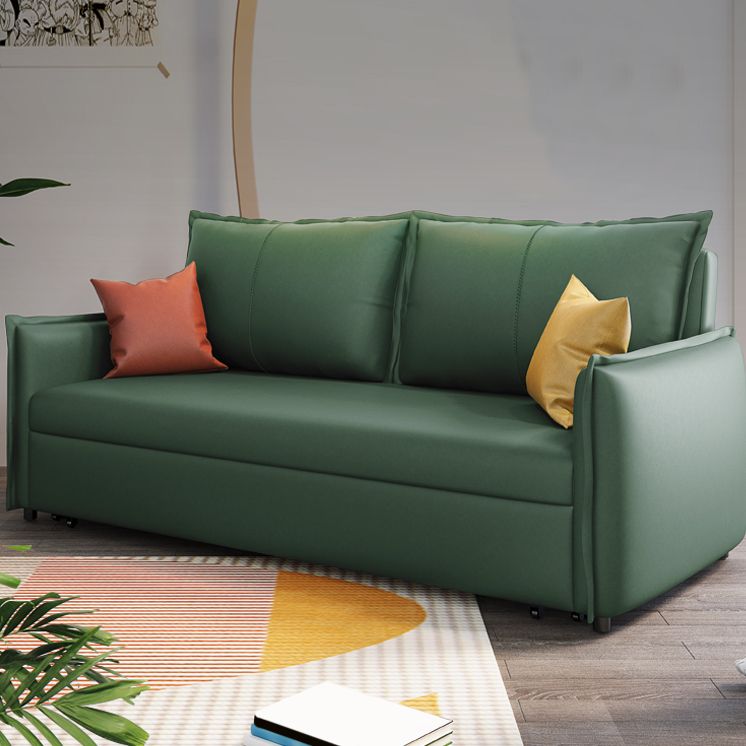 Contemporary Futon Sofa Bed Metal Green with Storage Pillow Back Square Arms