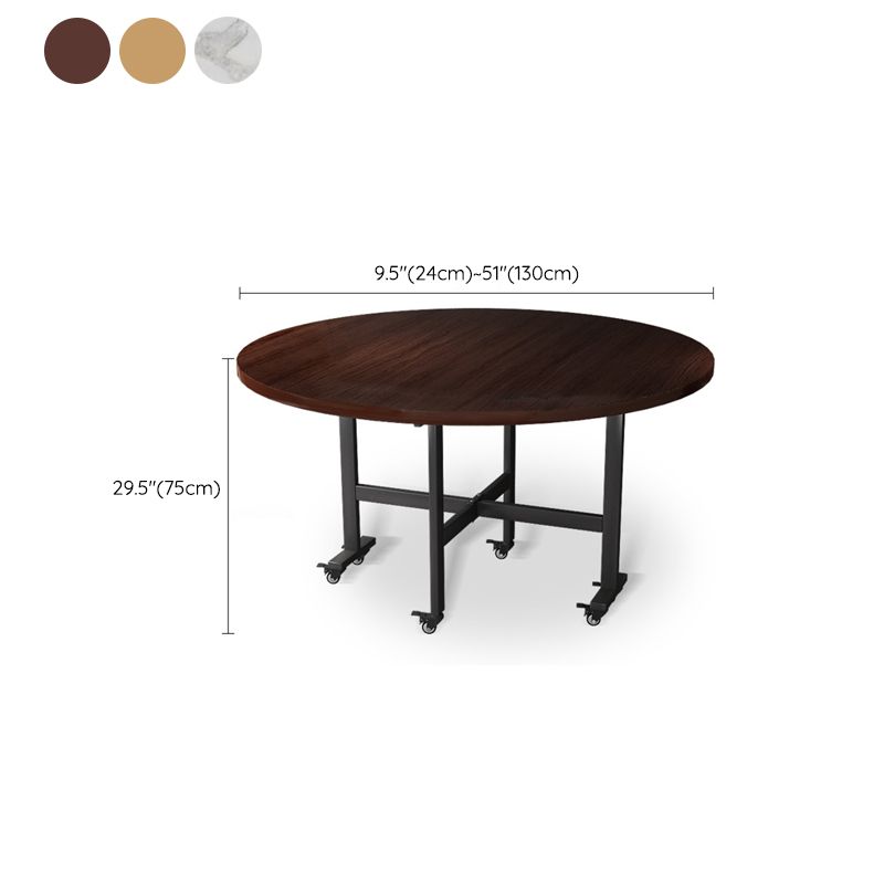 Modern Foldable Dining Table Round Wood Tabletop with Metal Legs