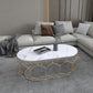 Glam Slate Coffee Table with Iron Frame and Oval Stone Top Cocktail Table