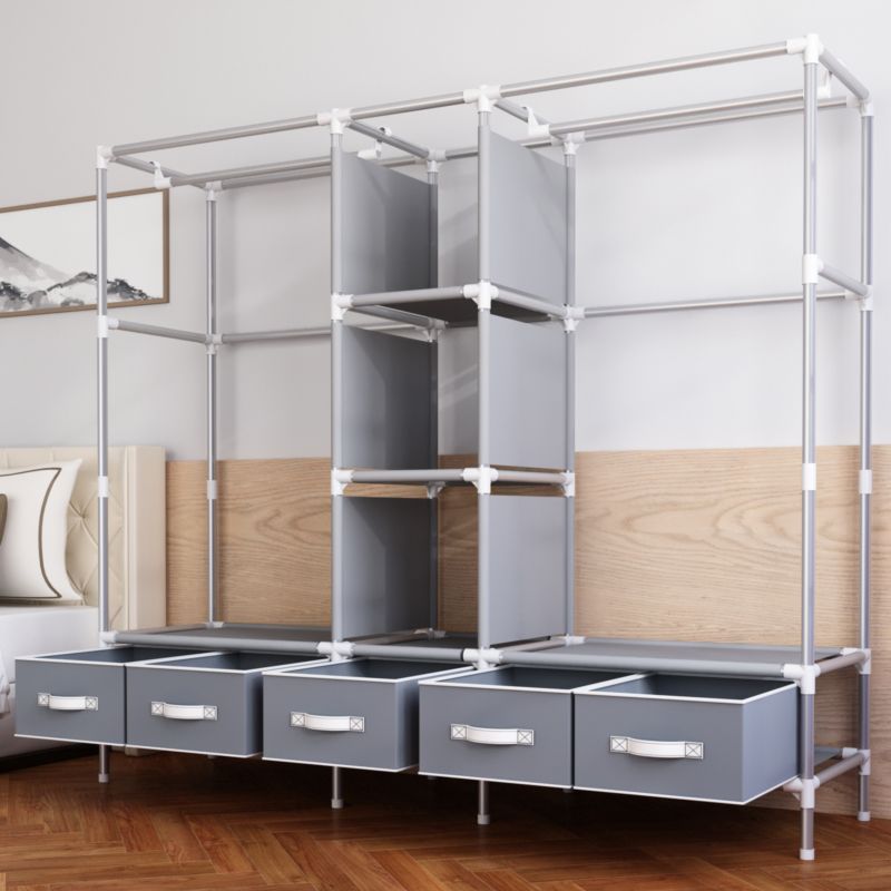 Modern Bedroom Wardrobe Armoire Steel Frame Wardrobe with Drawers Clearhalo 'Armoires & Wardrobes' 'armoires_wardrobes' 'Bedroom Furniture' 'furn' 'furn_armoires_wardrobes' 'Furniture' 1200x1200_018dcccc-bef2-404b-bc76-2ce9fc9b1e29