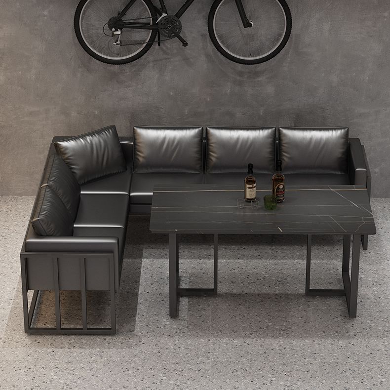 Industrial Style Black Dining Table Sintered Stone Dining Table with Black Frame Clearhalo 'Dining Tables & Seating' 'Dining Tables' 'dining_table' 'furn' 'furn_dining_table' 'Furniture' 'furniture_dining_table' 'Kitchen & Dining Furniture' 'kitchen' 'kitchen_dining_table' 1200x1200_018e65bb-a07f-4ae3-b54c-7f3635549d8f